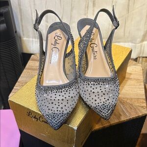 Lady Couture Gray Studded Slingback Heels